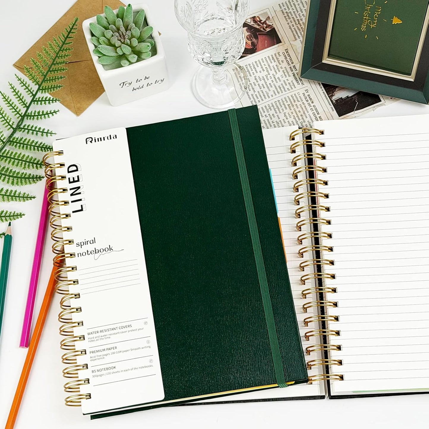Skiennix Hardcover Spiral Notebook - 300 Pages, 5 Subject with Removable Dividers | Black 8"x10" College Ruled Journal for Work and Note Taking