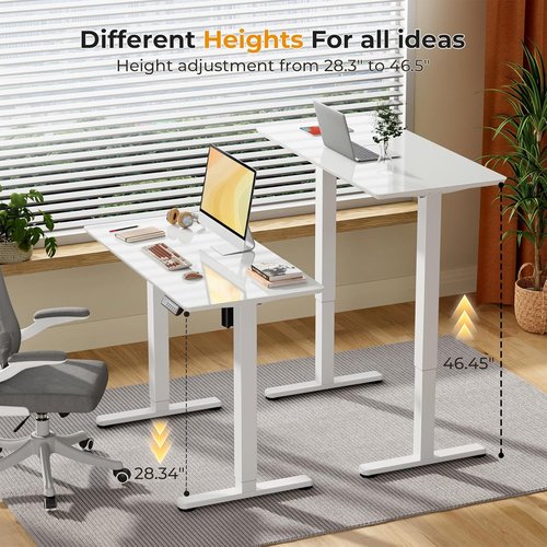 JOY Worker Electric Standing Desk - Height Adjustable 40" x 20" Glass Workstation | White Finish