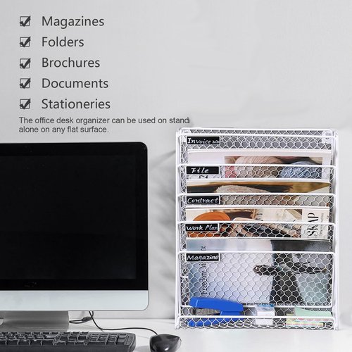 Wall File Holder Hanging Mail Organizer Metal Chicken Wire Wall Mount Magazine Rack for Home and Office (White)
