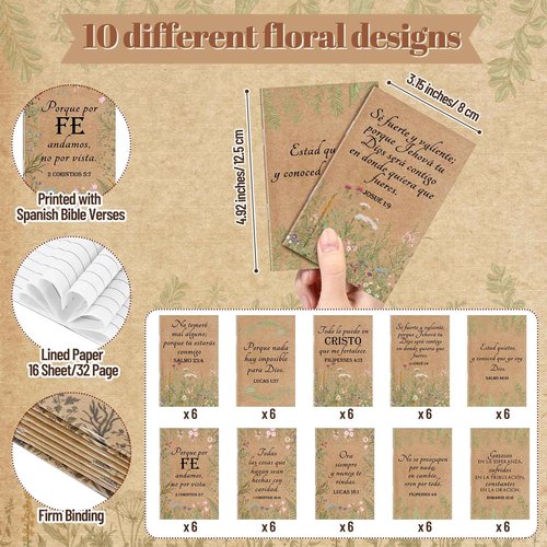 Ctosree 120 Pcs Spanish Christian Notebooks in Bulk with Bible Verse Pen Prayer Scripture Notepad Regalos Cristianos En Español Bible Supplies for Women Sunday School Teacher Pastor's Wife (Dark)