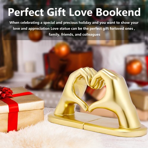 Xmeden Book Ends Heart Design for Mom, Gold Bookends for Shelves, Non-Skid Bookend, Heavy Duty Resin Book Stopper for Books, Decorative Holder, Gifts for Mother's Day 10.43 x 3.93 x 5.51’’, Gold