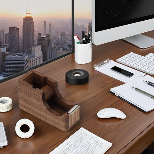 Buqoo 3 Piece North American Black Walnut Wood Desk Organizer Set with 3x3 inch Sticky Note Holder and Tape Dispenser & Pen Holder for Office Desk Accessories & for Schoo N Home Office Supplies Kit