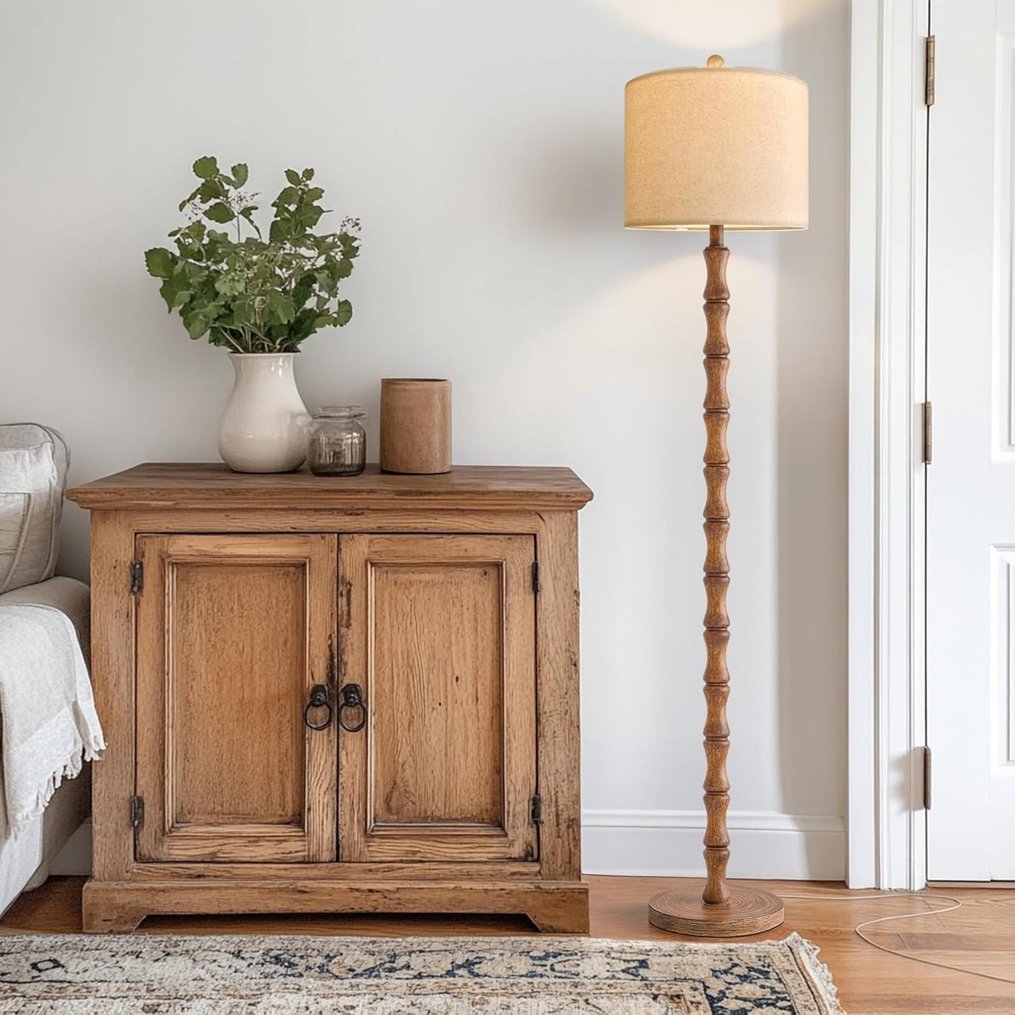 BOBOMOMO Rustic 62" Floor Lamp - Retro Farmhouse Design with Rotary Switch for Living Room & Bedroom