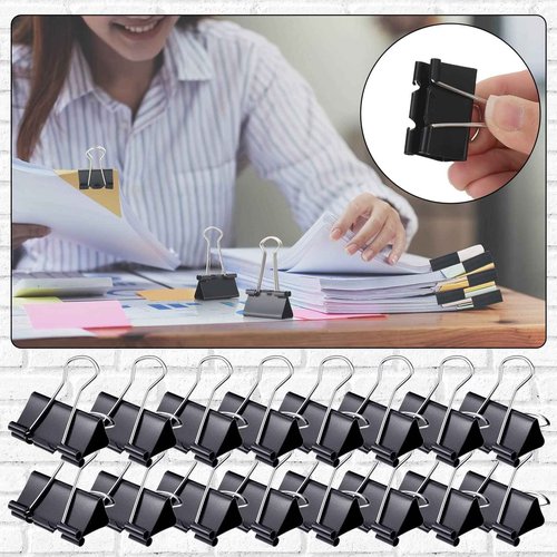 Yexiya 600 Pcs Medium Binder Clips Paper Clips Office Supplies Paper Clamps for Teachers Students School Office Business Paperwork Supplies (Black, 1.25 Inch)