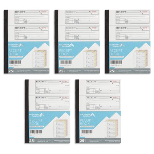 Blue Summit Money Rent Receipt Book with Carbon Copies, Receipt Books 3 Part Carbonless for Landlords, Small Business, and Payments, Paper Triplicate Copies, 11x7.5'',100 per Book, 500 Total, 5 Pack,