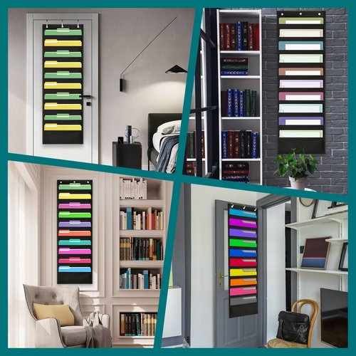 3 Pack 10 Pocket Organization Pocket Chart File Organizer File Storage Pocket Wall File Organizer Folder Chart Organizer Hanging Wall File Paper Folder with 9 PCS Hooks for School Home Office