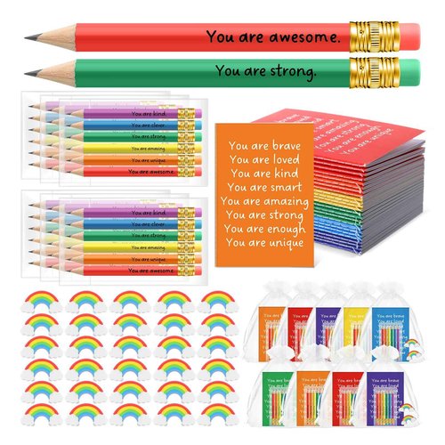 Spakon 48 Sets Operation Christmas Gifts for Students Includes Mini Pocket Notepads Colorful Inspirational Pencils Cute Erasers with Organza Bags for Christmas Favors Appreciation Gifts