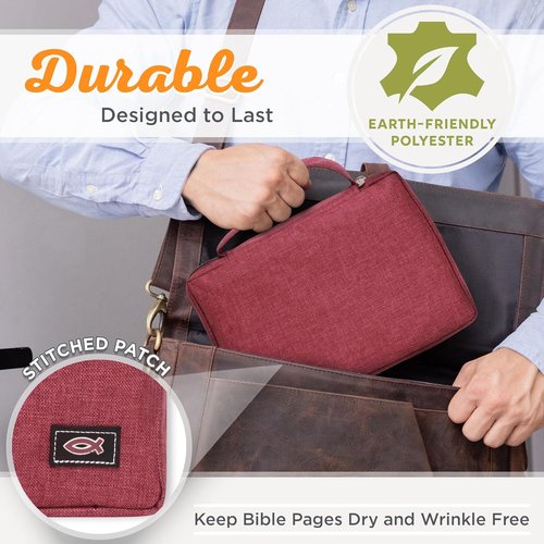 Christian Art Gifts Bible Cover - Jesus Fish Design in Red Canvas | Small Size