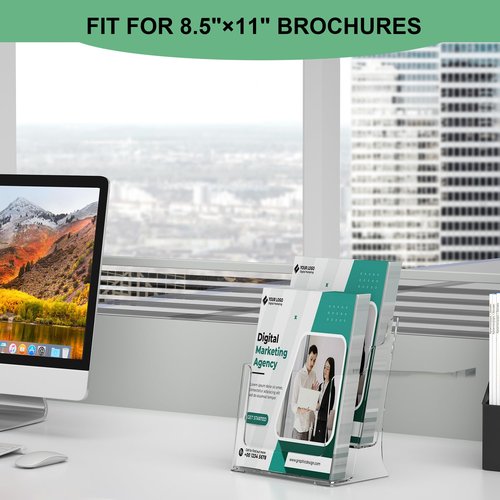 zavekia 2 Pack 2 Tier Acrylic Brochure Holder 8.5 x 11 inch, Clear Literature Organizer Magazine Stand with Removable Divider for 4 x 9 inch Brochures,Magazine Holder,Flyer Holder