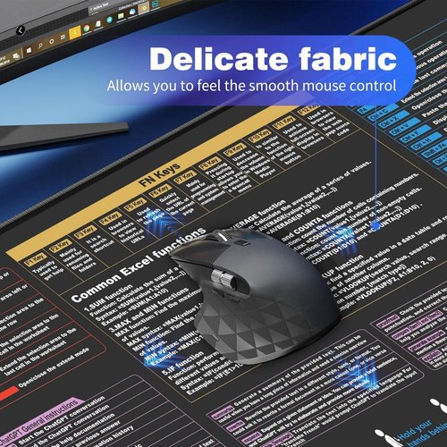 Excel Cheat Sheet Desk Pad - XL Waterproof Mouse Pad with Excel,Word & Office Shortcuts - Computer Mat for Office & Gaming,Desk pad for Keyboard and Mouse (1)