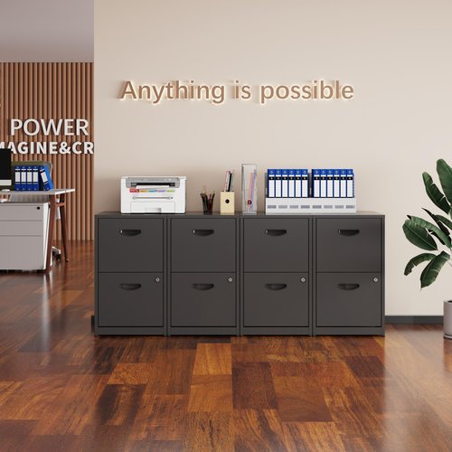 Polup 2 Drawer File Cabinet with Lock, Metal File Cabinets for Home Office, Two Drawer Locking Filing Cabinet, Small File Cabinet for Under Desk for Hanging Letter Size, Black, Assembly Required