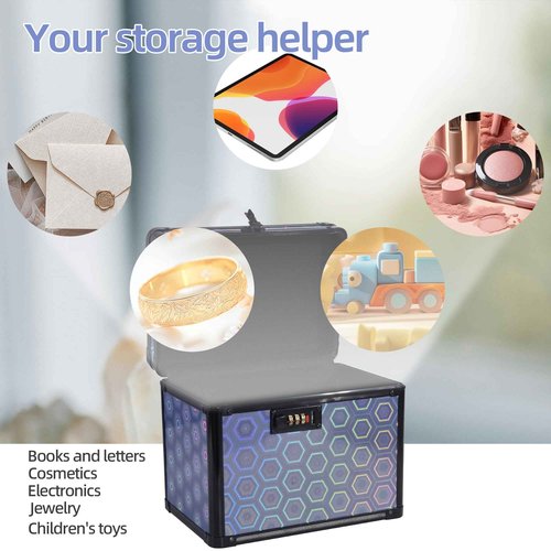 Medication Combination Lock Boxes with Code for Personal Items, Medicine Lockbox for Documents 10 x 7.25 x 7.75 Inches Colorful Blue