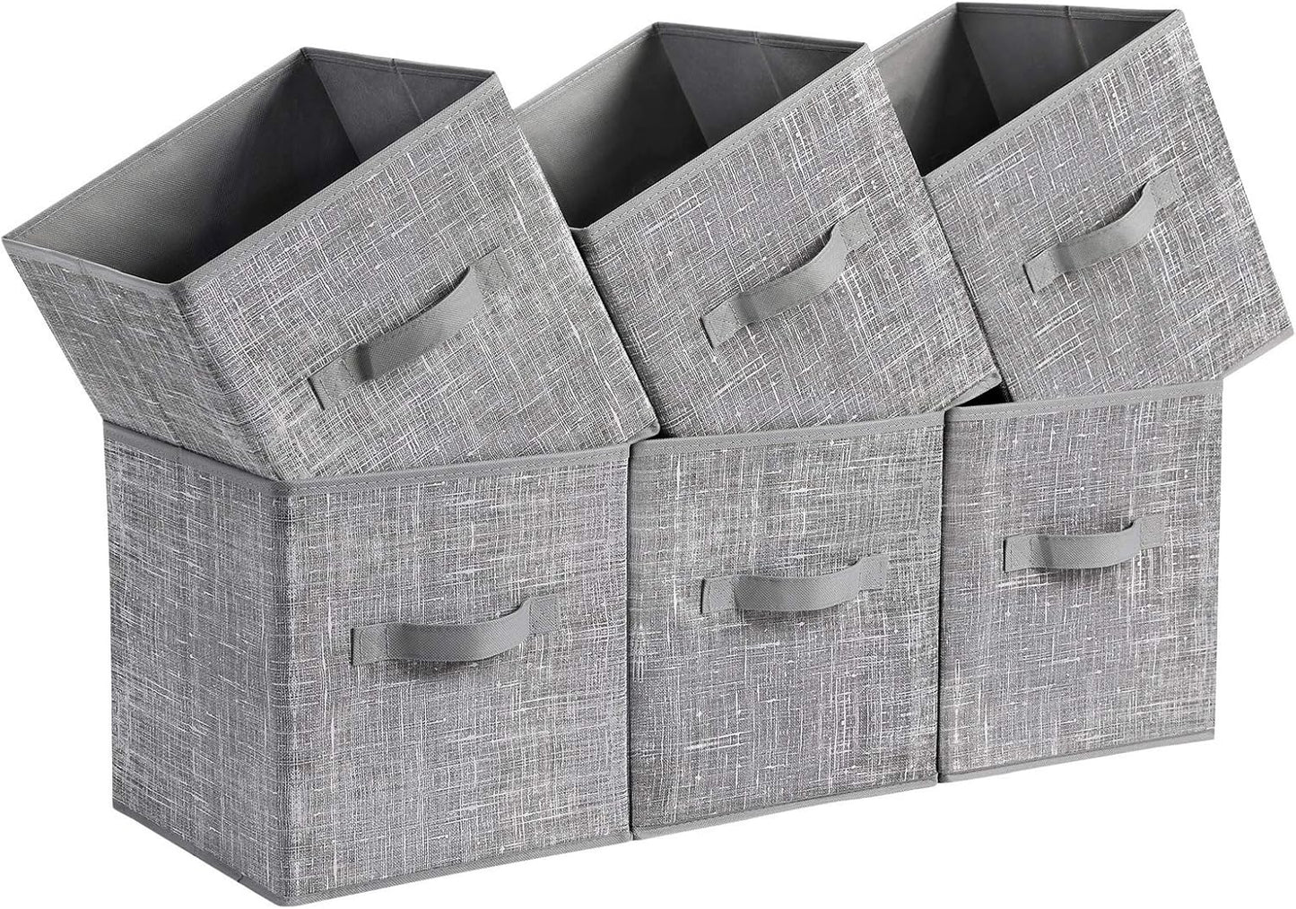 SONGMICS Storage Cubes - 11-Inch Non-Woven Fabric Bins with Double Handles - Set of 6 in Cattail Gray for Closet Organization