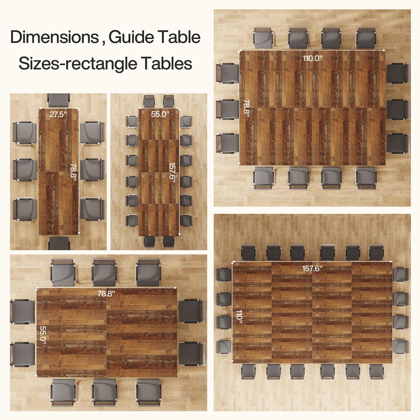Tribesigns 6.5FT Conference Table for 6-8 People, 78 inch Long Rectangular Seminar Table with Strong Metal Frame, Business Furniture Boardroom Desk for Office Meeting Conference Room (6PCS, Mix Brown)