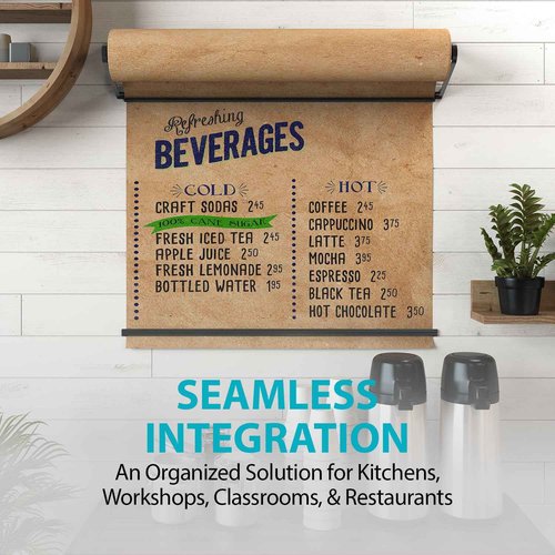 MetCrafted Metal Wall Mounted Paper Roll Dispenser with Cutter Bar – 18” Wide Black Craft Paper Roll Holder – Ideal for to-Do List Board, Daily Notes, Menus, Grocery Lists and More