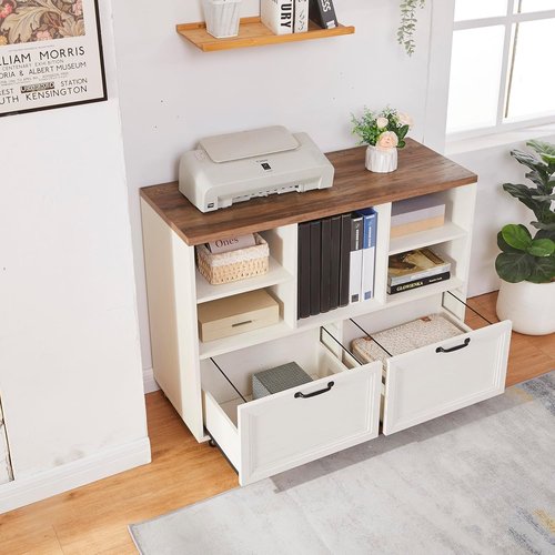 Regine Switzerland Farmhouse Wood File Cabinet - Rolling Storage with 2 Drawers for Legal/Letter/A4 Size