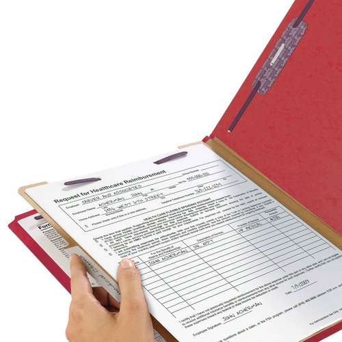 Smead Pressboard Classification File Folder with SafeSHIELD Fasteners, 1 Divider, 2" Expansion, Letter Size, Bright Red, 10 per Box (13731) (Pack of 1)