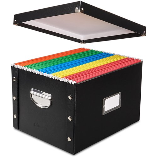 Snap-N-Store File Storage Box & Organizer - 1 Pack - 16.125 x 13.125 x 9.875 Inch Letter/Legal Size Portable File Box with Lid for Documents - Back To School Supplies for Students - Glossy Black