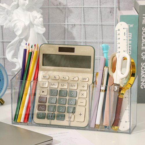 DECYOOL 2PCS Acrylic Organizers, Acrylic Makeup Brush Organizer 6 Compartments Pen Holders With Removable Dividers for Desk Accessories Cosmetic Storage Office Stationery Kitchen Supplies Clear