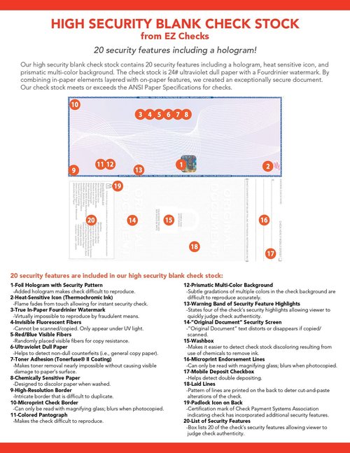 EZ Checks 3 Checks Per Page Hologram High Security Laser Check Stock | 150 Sheets/450 Checks | Blue/Maroon