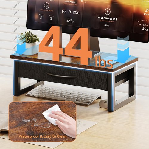 HEWORLIF Computer Monitor Stand Riser with Drawer, 2-Tier Desk Accessories & Workspace Organizers, Laptop Stand for Desk with Storage, Office Organization, Wood
