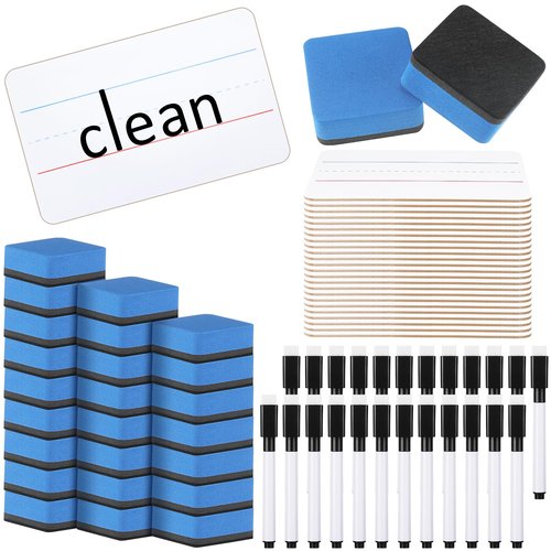 Colarr 24 Sets Mini White Boards 6"x 9" Dry Erase Boards Classroom Pack Includes Two Sided Small Whiteboards Markers, Lapboards Erasers for Teachers Students School