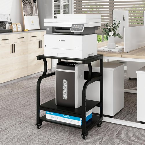 Natwind Large Printer Stand,24''x20''x29''Printer Table with Adjustable Storage Shelf,3 Tier Rolling Printer Cart with Wheels,Home Office Multifunctional Shelves for Heat Press,3D Printer (Black)
