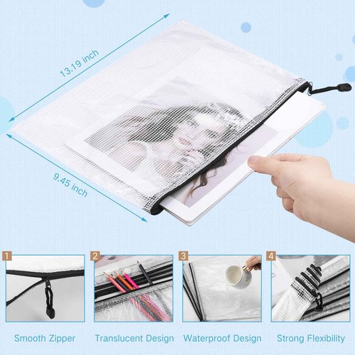 Zhehao Operation Christmas 250 Pcs Mesh Zipper Pouch Bags Bulk A4 13.19 x 9.45 Inch Zipper Pouch Waterproof Clear Pencil File Storage Bags Organizer for Teacher School Organization Supplies(Black)