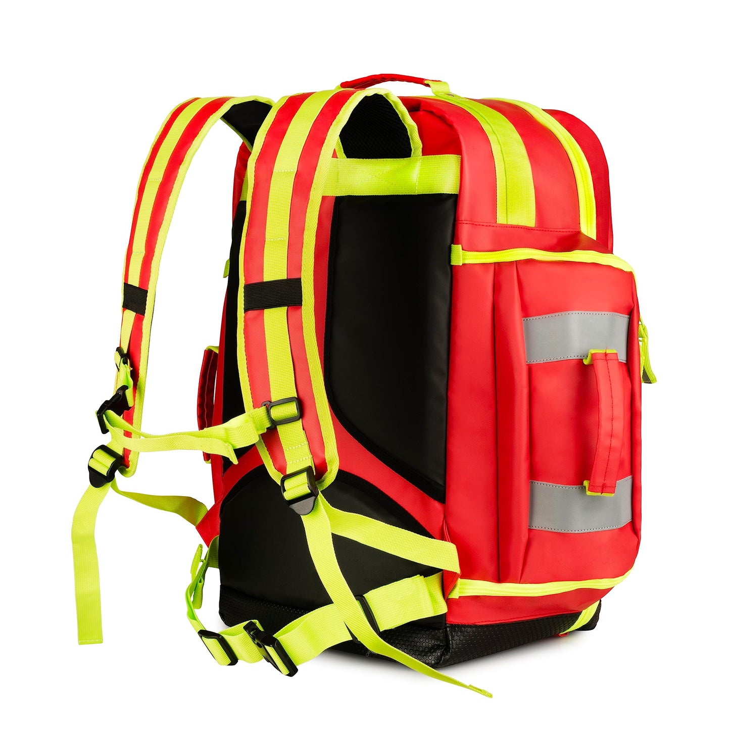 Scherber Fully-Stocked Premium First Responder Backpack | EMT/EMS Medic Trauma & Oxygen Medical Professional Kit | Bag w/ 4 Color-Coded Removable Pouches, O2 Storage, & 250+ First Aid Supplies - Red