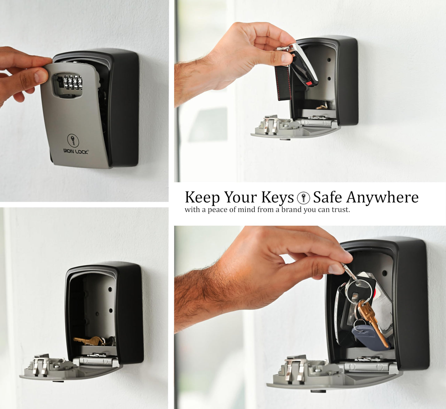 Iron Lock® XXL Wall Mount Key Lock Box with Code, Outdoor (Grey)