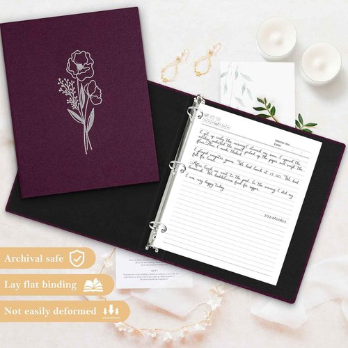 Lanpn Aesthetic 3 Ring Binder 6 Packs, Linen Hardcover 1 inch Round Rings Folder Holder Planner Fits Letter Size 8.5” x 11" Paper for Office School Journaling Collections (Purple)