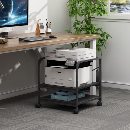 Fannova 2-Tier Under Desk Printer Stand - Height Adjustable Rolling Cart with Storage | Black, 20 Inches Deep
