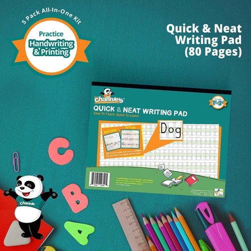 Channie’s All-In-One Kit, With Double & Triple Digit Math Practice Worksheets, Writing Pad, Math Line-Up Pad, Easy Peasy Cursive Handwriting Workbook for Kids, FREE ABC Card
