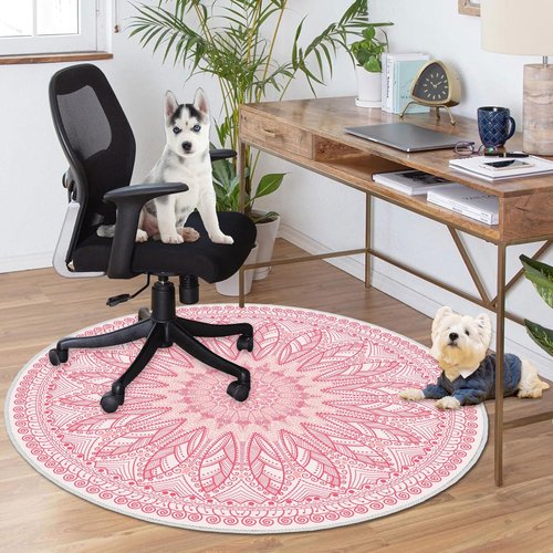 Soofteilliv 4ft/48in Home Office Chair Mat for Hardwood Floor, Anti-Slip Desk Chair Mats, Computer Gaming Chair Mats for Rolling, Low Pile Carpet Floor Chair Mat(Pink-1)