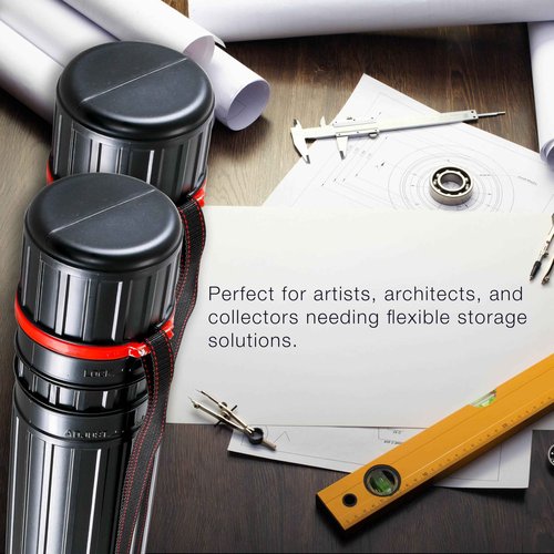 U.S. Art Supply Black Telescoping Drafting Tube (Pack of 2) - 4" Outside/3-3/4" Inside Diameter, Expands 30-1/4" to 52", Durable Protection with Shoulder Strap - Ideal for Posters, Blueprints, Art