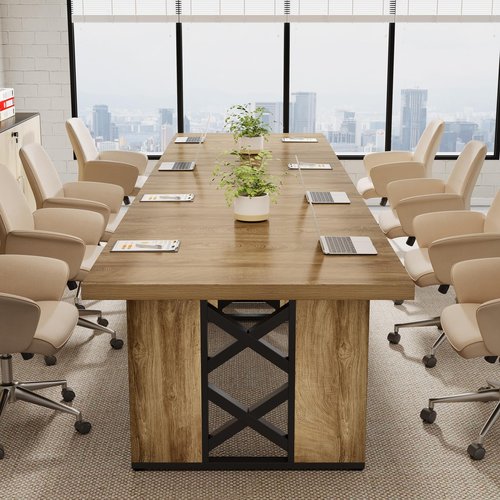 Tribesigns 6 ft Long Conference Table, 70.87" W x 31.5" D Office Conference Room Table with Strong Metal Legs, Rectangle Meeting Seminar Desk for Business Boardroom, Brown & Black