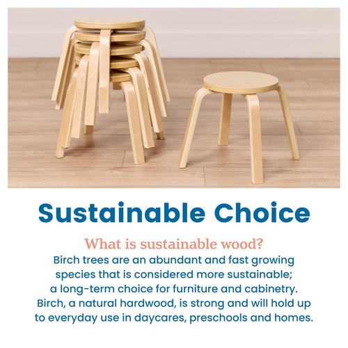 ECR4Kids Bentwood Stackable Stools, Classroom Furniture, Natural, 6-Piece