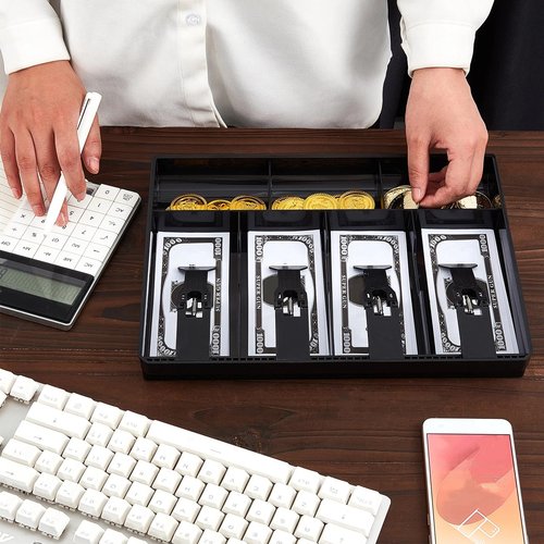 Hoteam 2 Pcs Cash Drawer Cash Drawer Tray Cash Tray Money Tray Cash Register Drawer Insert Tray with Plastic Clip, for Money Coin Storage(4 Bills 3 Coins)