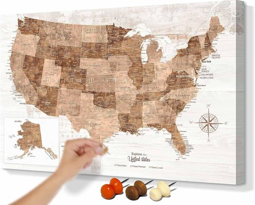 Regine Switzerland Vintage Map Wall Art - Travel Map with Pins | Framed Canvas for Living Room & Office Decor