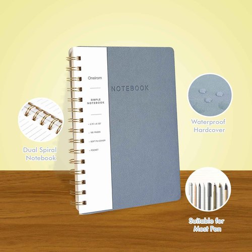 Oneirom Lined Spiral Notebook College Ruled A5 Journal Book for Note Taking, 160 Pages Writing Journal for Office and Home School Supplies 5.75x8.125 inch (6-Reef Blue)
