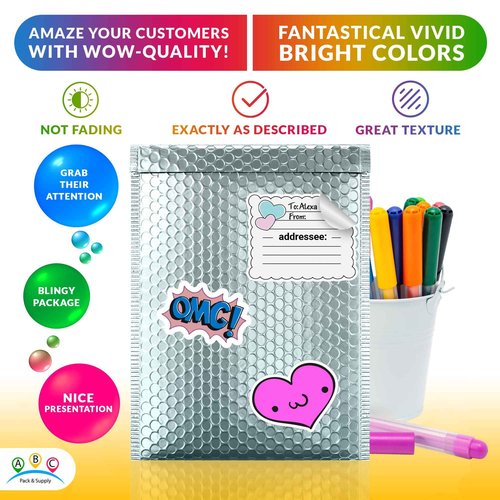 ABC PACK & SUPPLY Ice Blue Metallic Bubble Mailers, 9.5 x 13.5 Inches. Pack of 25 Metallic Bubble Envelope Mailer. Padded Envelopes Waterproof. Opaque Self Seal Mailers for Cosmetics