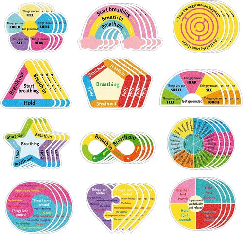 Breath Calm | 48 Pcs Reusable Mindfulness Sensory Stickers - Calming Adhesive Strips for Anxiety Relief