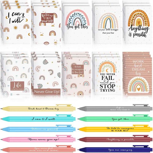 Colarr 200 Pcs/100 Sets Christmas Positive Affirmation Gifts Inspirational Mini Rainbow Notebook with Pen Employee Appreciation Gifts Bulk for Women Men Coworkers School Prizes Office Supplies