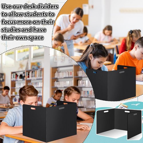 22 Pcs Desk Dividers for Students 14 × 17.5 × 14 Inch Plastic Waterproof Privacy Folders Shields Test Dividers with Black Classroom Privacy Boards for School Study Teacher Supplies