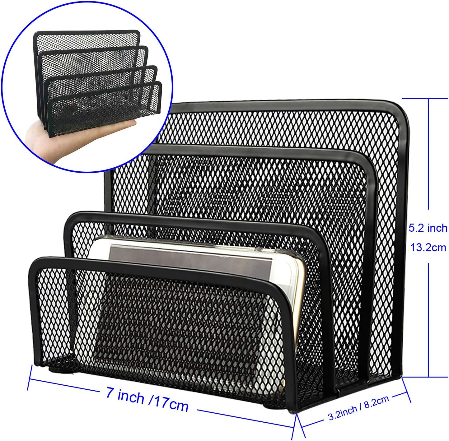 Skiennix Desk Mail Organizer - 3 Vertical Metal Mesh Compartments for Home & Office | File Holder & Letter Sorter