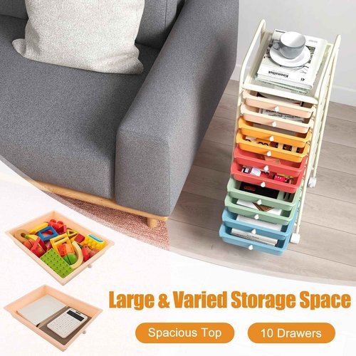 HOMGX Storage Cart with 10 Drawers, 10 Tiers Rolling Drawer Cart with 2 Lockable Wheels, Slim Rolling Storage Cart for Office/School/Home, Macaron