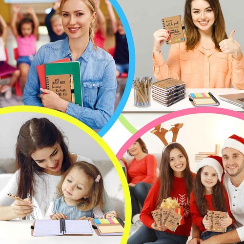 60 Pcs Christian Gifts Bulk Spiral Notebooks with Sticky Notes Inspirational Bible Verse Prayer Journals Religious Notepad Bamboo Ballpoint Pens for Women Teacher Church Party Office