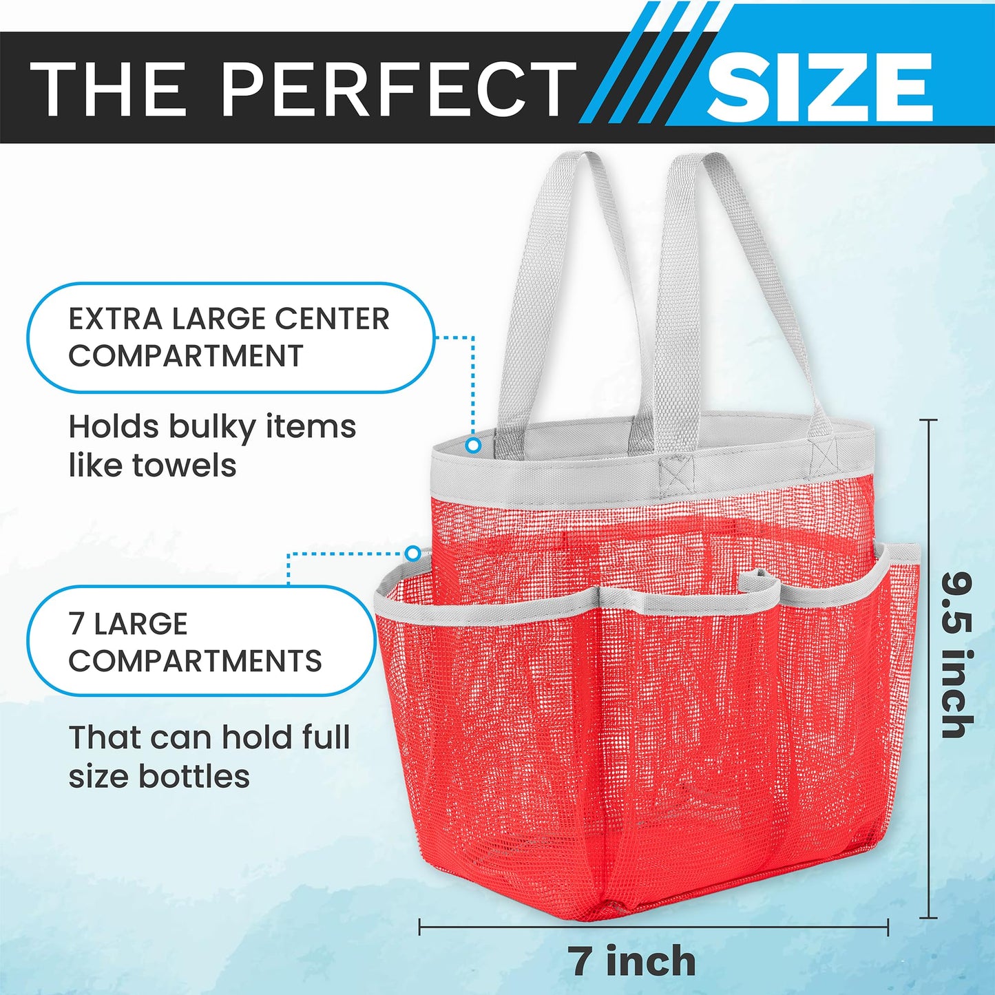 Handy Laundry Mesh Shower Caddy – 7 Pocket Portable Organizer Tote for Dorm, Gym, Travel & Bathroom – Quick Dry Collapsible Bag for College Essentials, Toiletries & Cleaning Supplies (Pink)