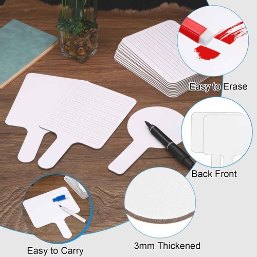 PATIKIL 10x8in Thickened Dry Erase Paddles, 32Pcs Handheld Double Side Square Answer Paddle Dry Erase Boards for Voting Office Party