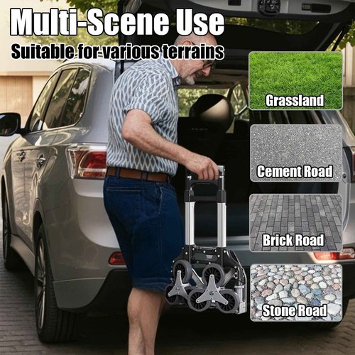 Stair Climbing Cart, 330LB Capacity Collapsible Stair Climber Cart,Cart for Stairs with Bungee Cord and Swivel Wheels 50L Shopping Bag,Hand Trucks for Moving Shopping, Office Use